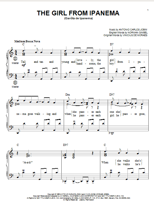 Download Antonio Carlos Jobim The Girl From Ipanema (Garota De Ipanema) Sheet Music and learn how to play Lyrics & Chords PDF digital score in minutes