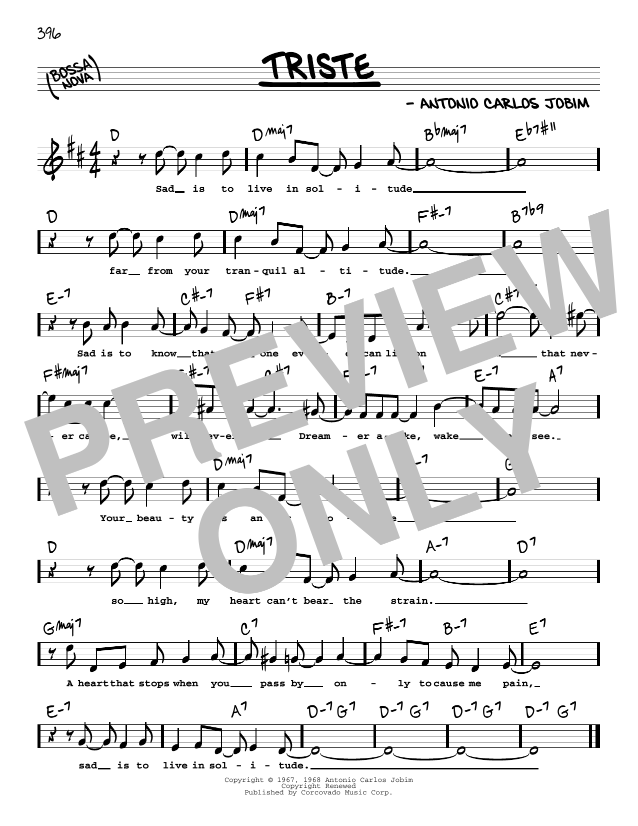 Download Antonio Carlos Jobim Triste (High Voice) Sheet Music and learn how to play Real Book – Melody, Lyrics & Chords PDF digital score in minutes