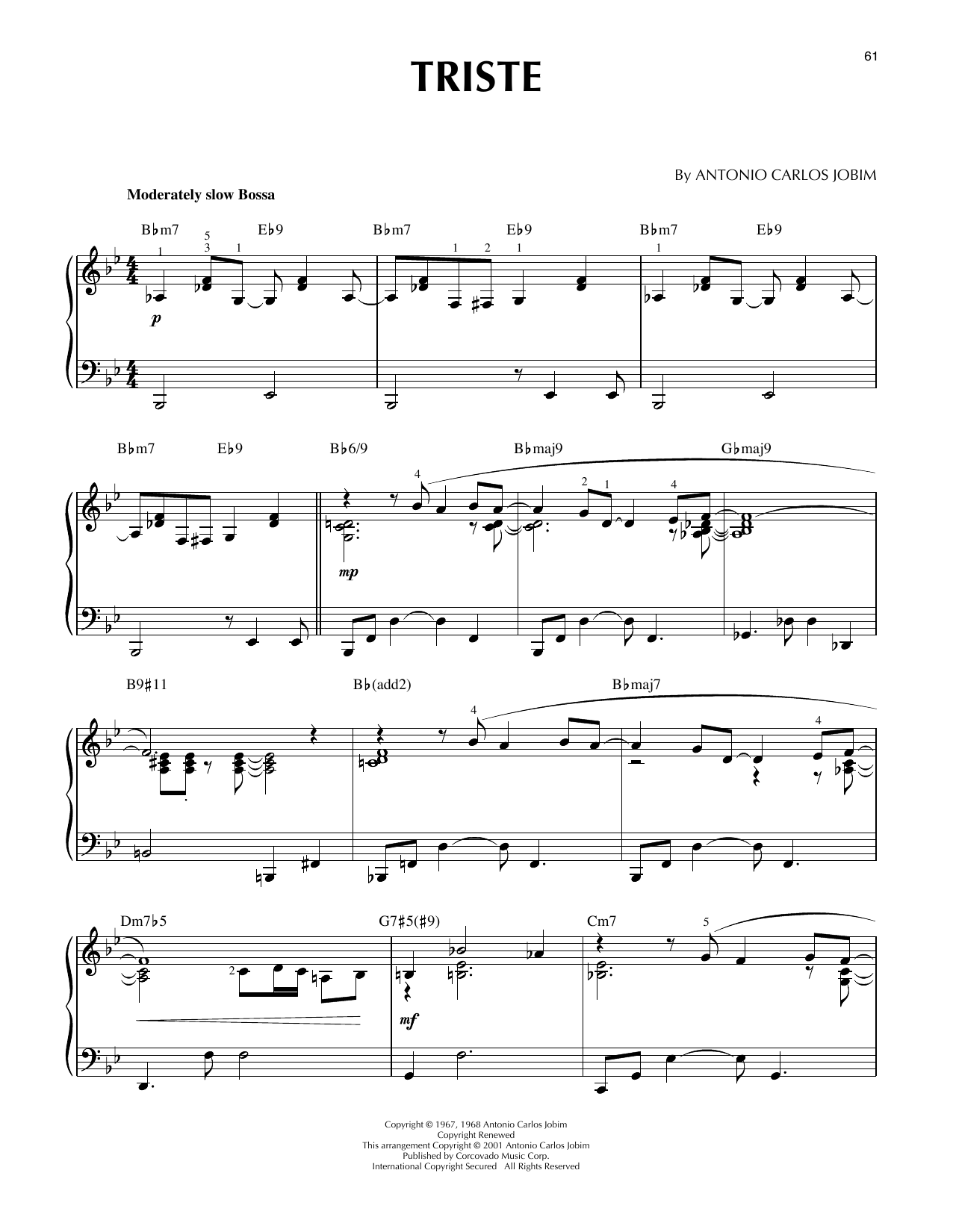 Download Antonio Carlos Jobim Triste [Jazz version] (arr. Brent Edstrom) Sheet Music and learn how to play Piano Solo PDF digital score in minutes