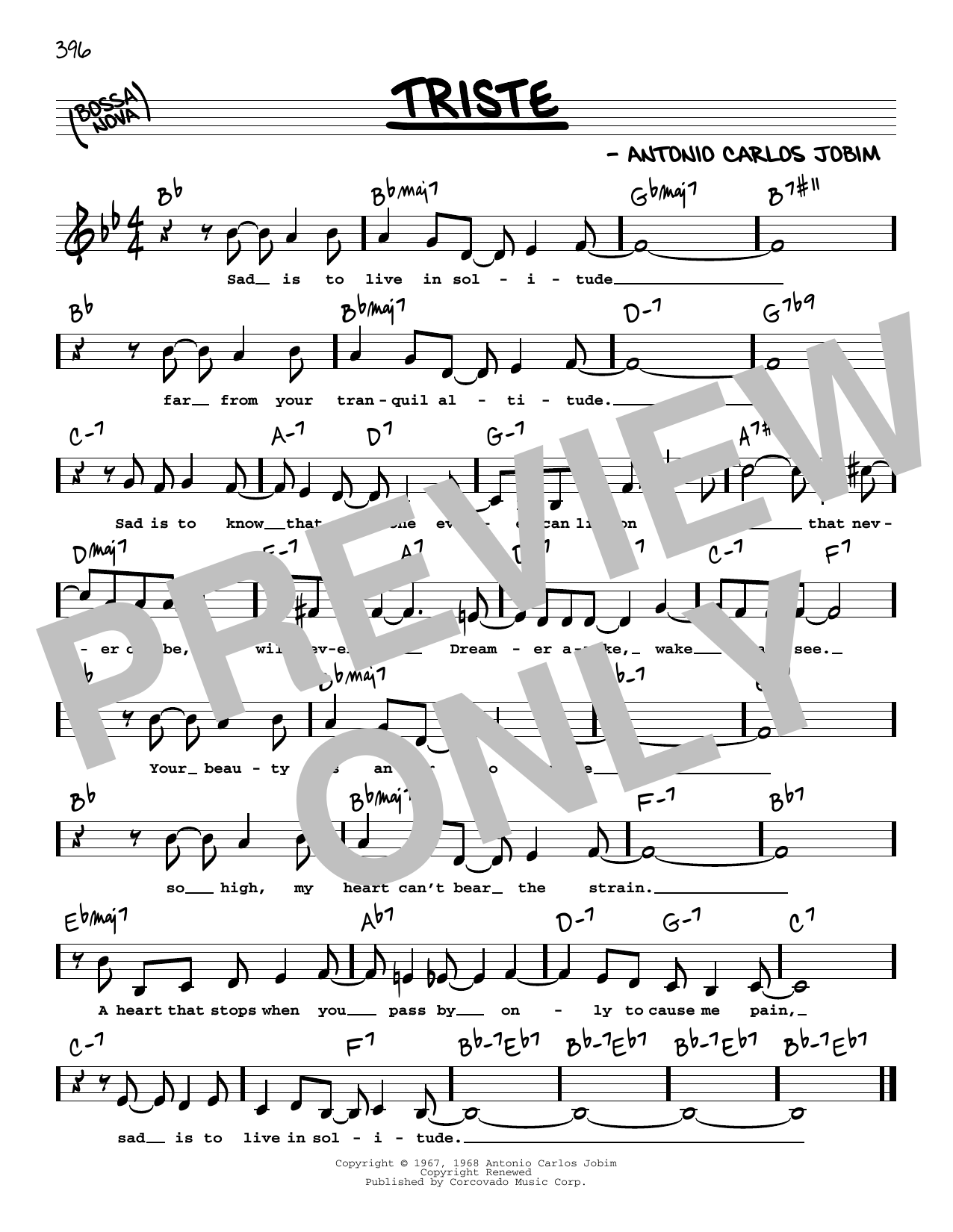 Download Antonio Carlos Jobim Triste (Low Voice) Sheet Music and learn how to play Real Book – Melody, Lyrics & Chords PDF digital score in minutes