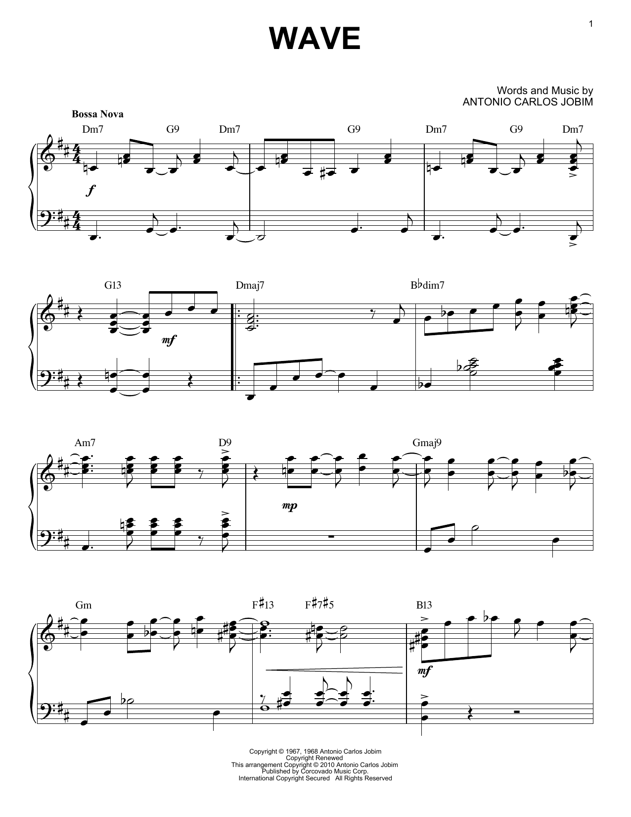 Download Antonio Carlos Jobim Wave [Jazz version] (arr. Brent Edstrom) Sheet Music and learn how to play Piano Solo PDF digital score in minutes