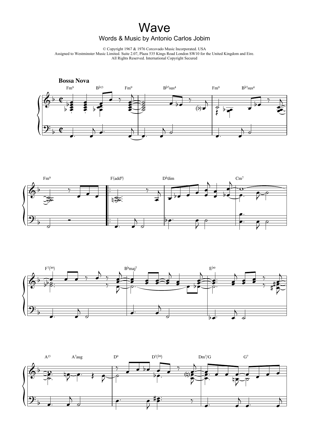 Download Antonio Carlos Jobim Wave Sheet Music and learn how to play Alto Saxophone PDF digital score in minutes