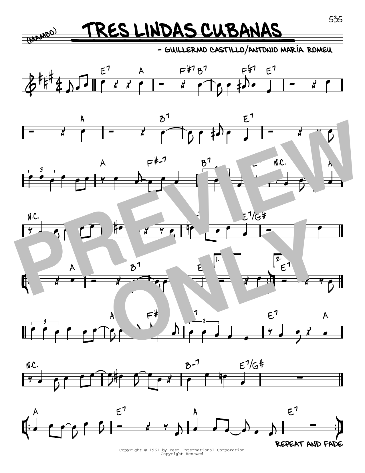 Download Antonio Maria Romeu Tres Lindas Cubanas Sheet Music and learn how to play Real Book – Melody & Chords PDF digital score in minutes