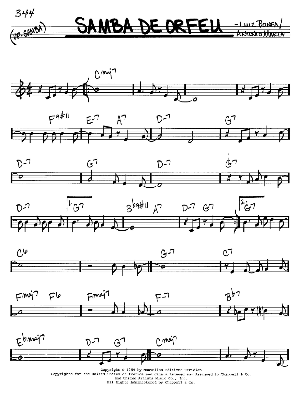 Download Antonio Maria Samba De Orfeu Sheet Music and learn how to play Melody Line, Lyrics & Chords PDF digital score in minutes