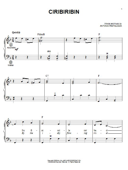 Download Antonio Pestalozza Ciribiribin Sheet Music and learn how to play Accordion PDF digital score in minutes