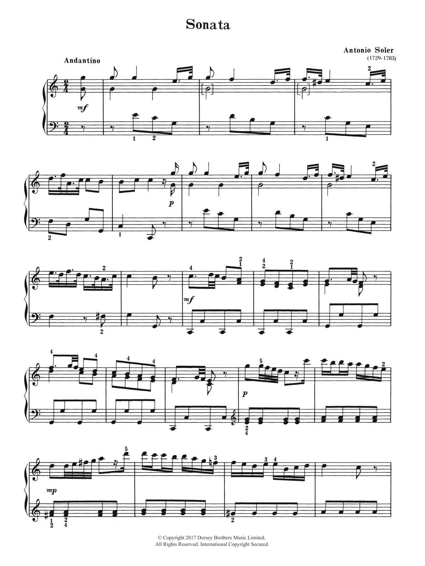 Download Antonio Soler Sonata Sheet Music and learn how to play Piano PDF digital score in minutes