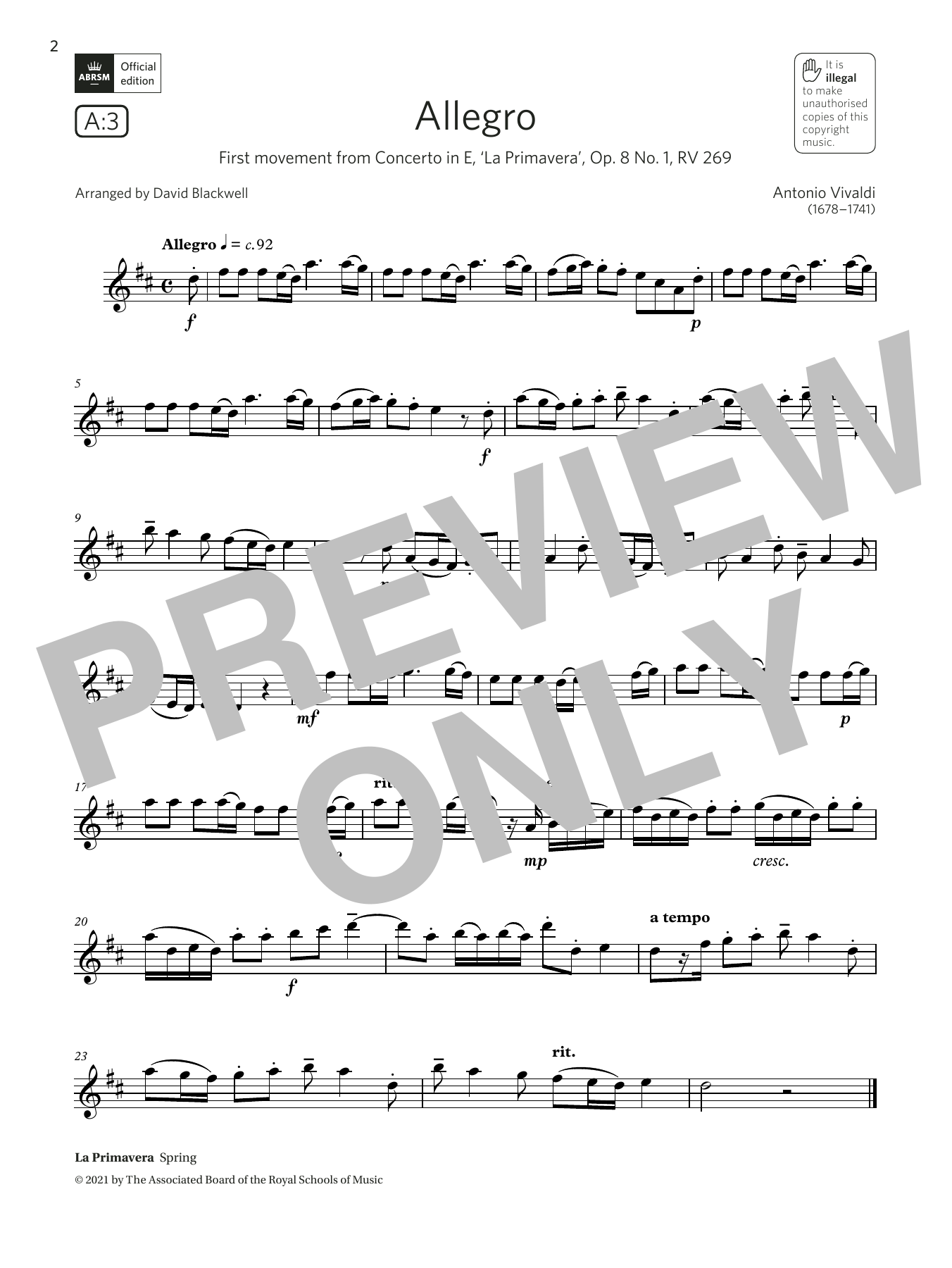Download Antonio Vivaldi Allegro (from Concerto in E, Op.8 No.1) (Grade 3 A3 from the ABRSM Saxophone sy Sheet Music and learn how to play Alto Sax Solo PDF digital score in minutes