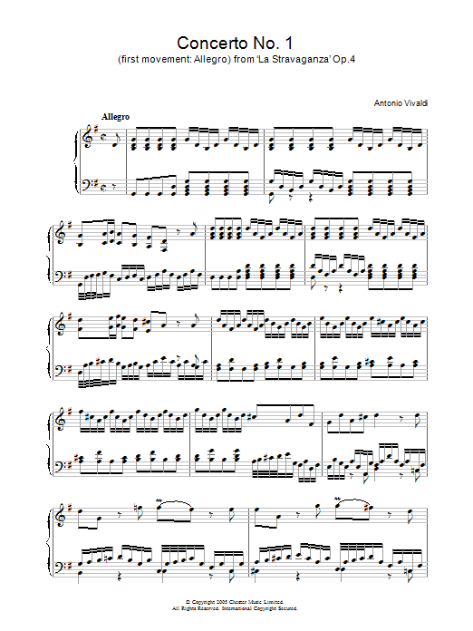 Download Antonio Vivaldi Concerto No.1 (1st Movement: Allegro) from ‘La Stravaganza' Op.4 Sheet Music and learn how to play Piano PDF digital score in minutes