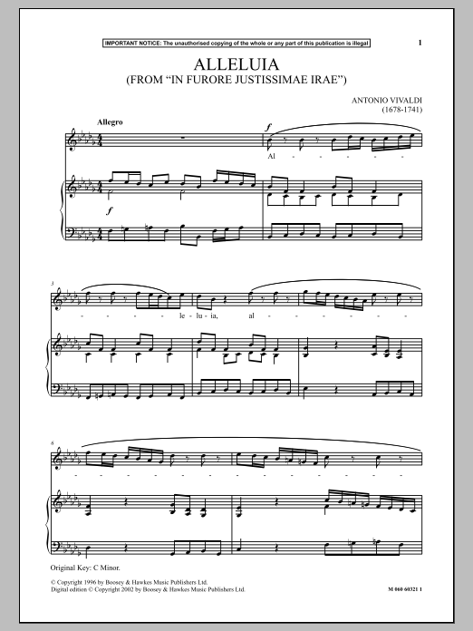 Download Antonio Vivaldi Alleluia (from In Furore Justissimae Irae) Sheet Music and learn how to play Piano & Vocal PDF digital score in minutes