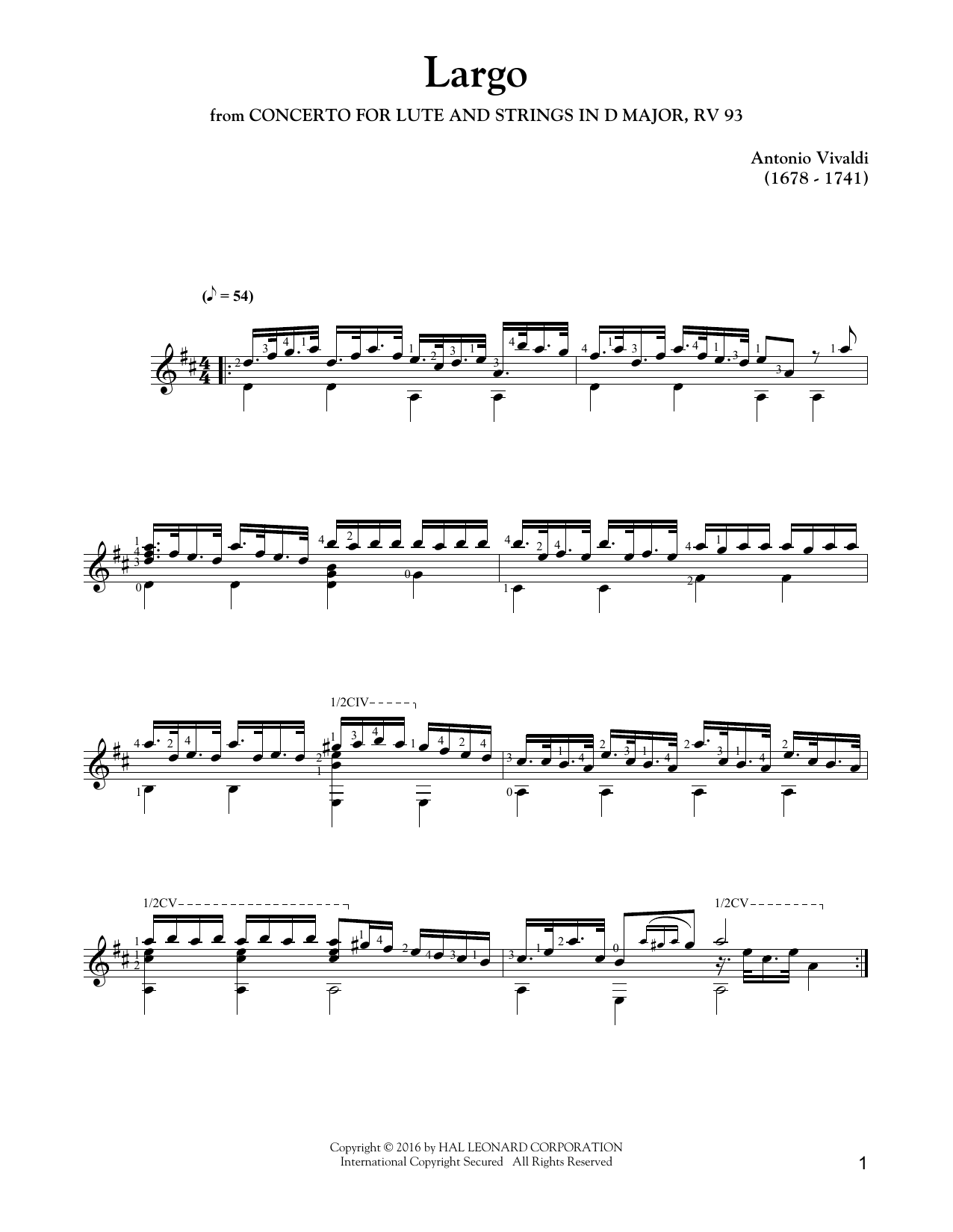 Download Antonio Vivaldi Largo Sheet Music and learn how to play Guitar Tab PDF digital score in minutes