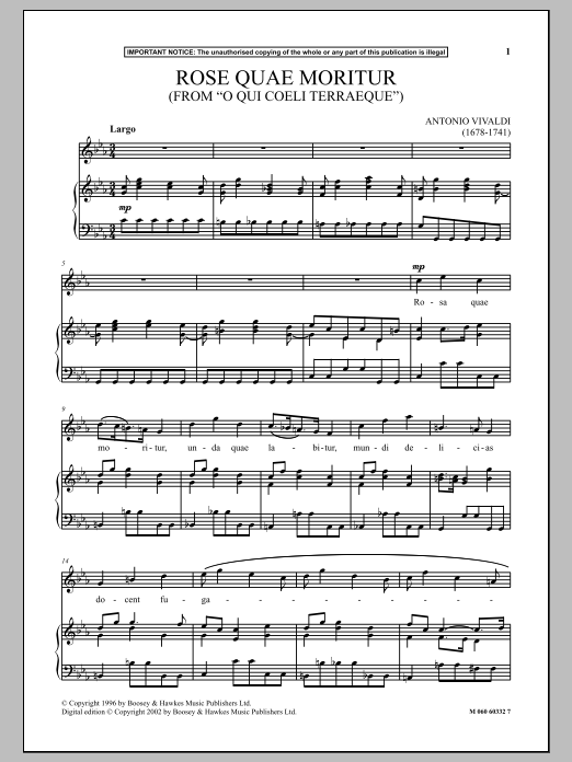 Download Antonio Vivaldi Rose Quae Moritur (from O Qui Coeli Terraeque) Sheet Music and learn how to play Piano & Vocal PDF digital score in minutes