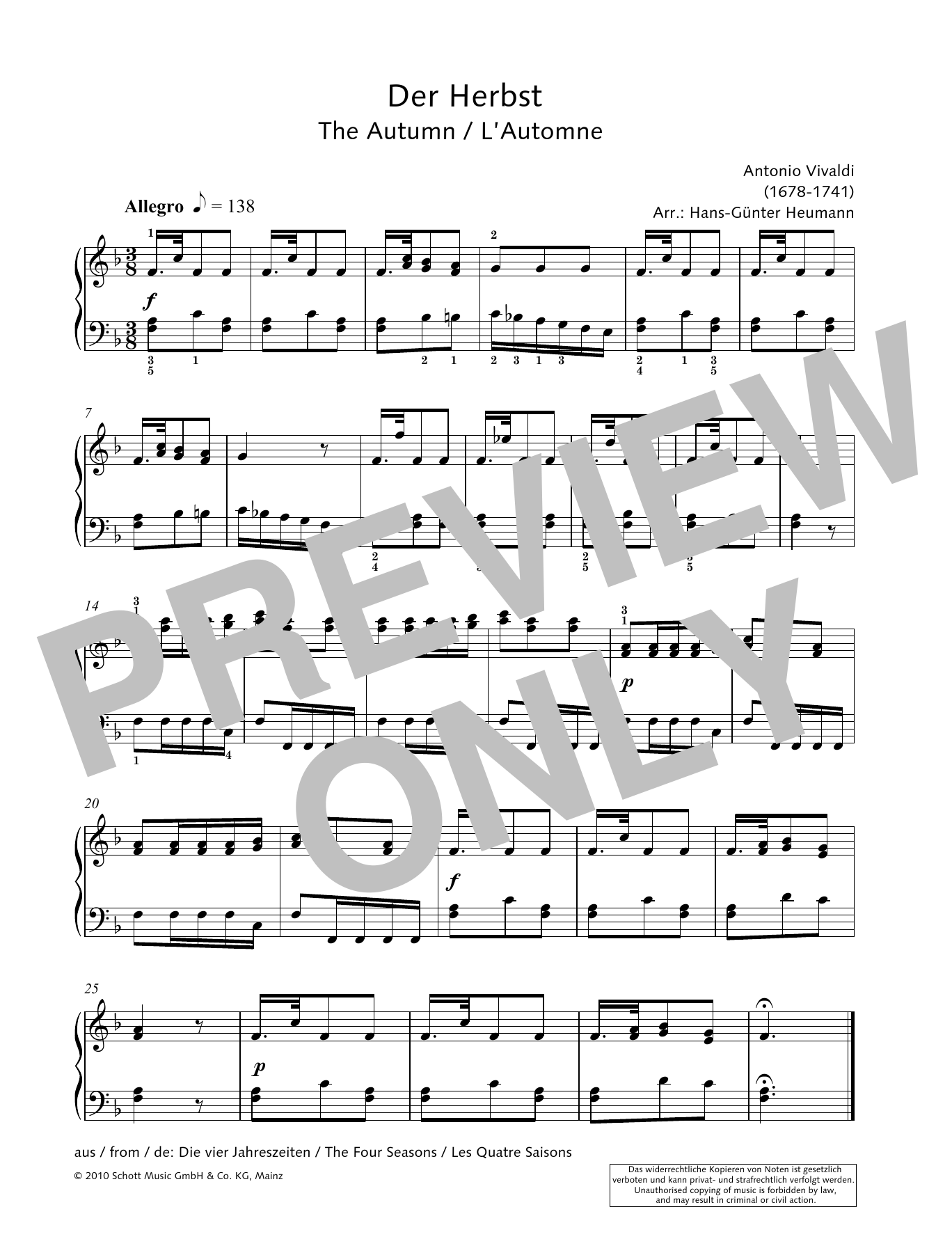 Download Antonio Vivaldi The Autumn Sheet Music and learn how to play Piano Solo PDF digital score in minutes