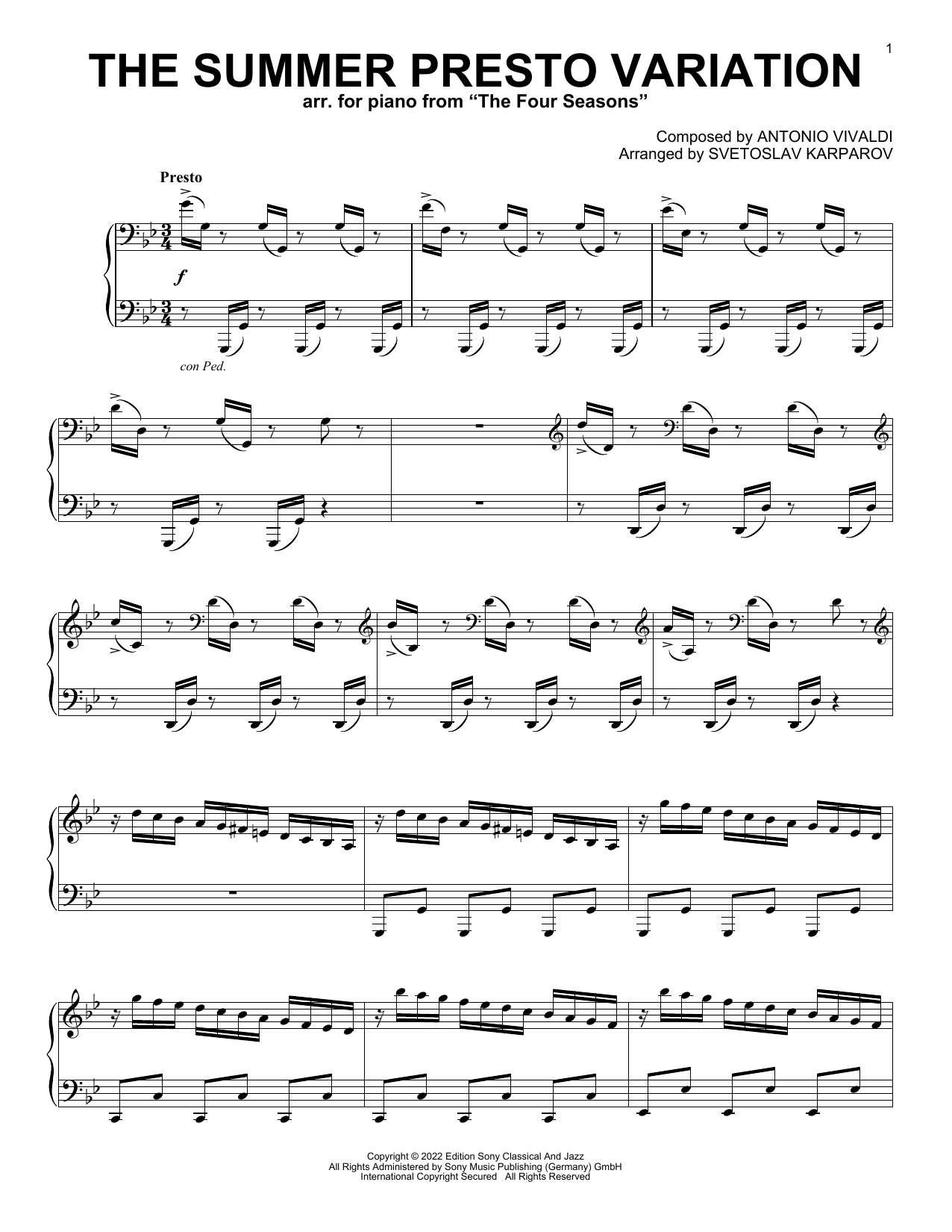 Download Antonio Vivaldi The Summer Presto Variation (as performed by Gabriele Bagnati) Sheet Music and learn how to play Piano Solo PDF digital score in minutes