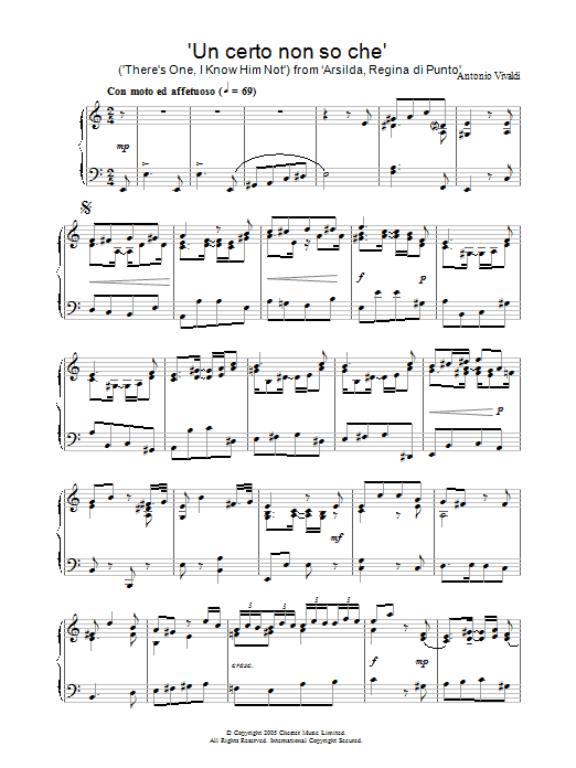 Download Antonio Vivaldi Un certo non so che (There's One, I Know Him Not) from ‘Arsilda, Regina di Pun Sheet Music and learn how to play Piano PDF digital score in minutes