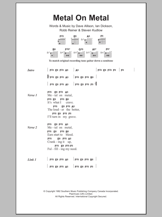 Download Anvil Metal On Metal Sheet Music and learn how to play Lyrics & Chords PDF digital score in minutes