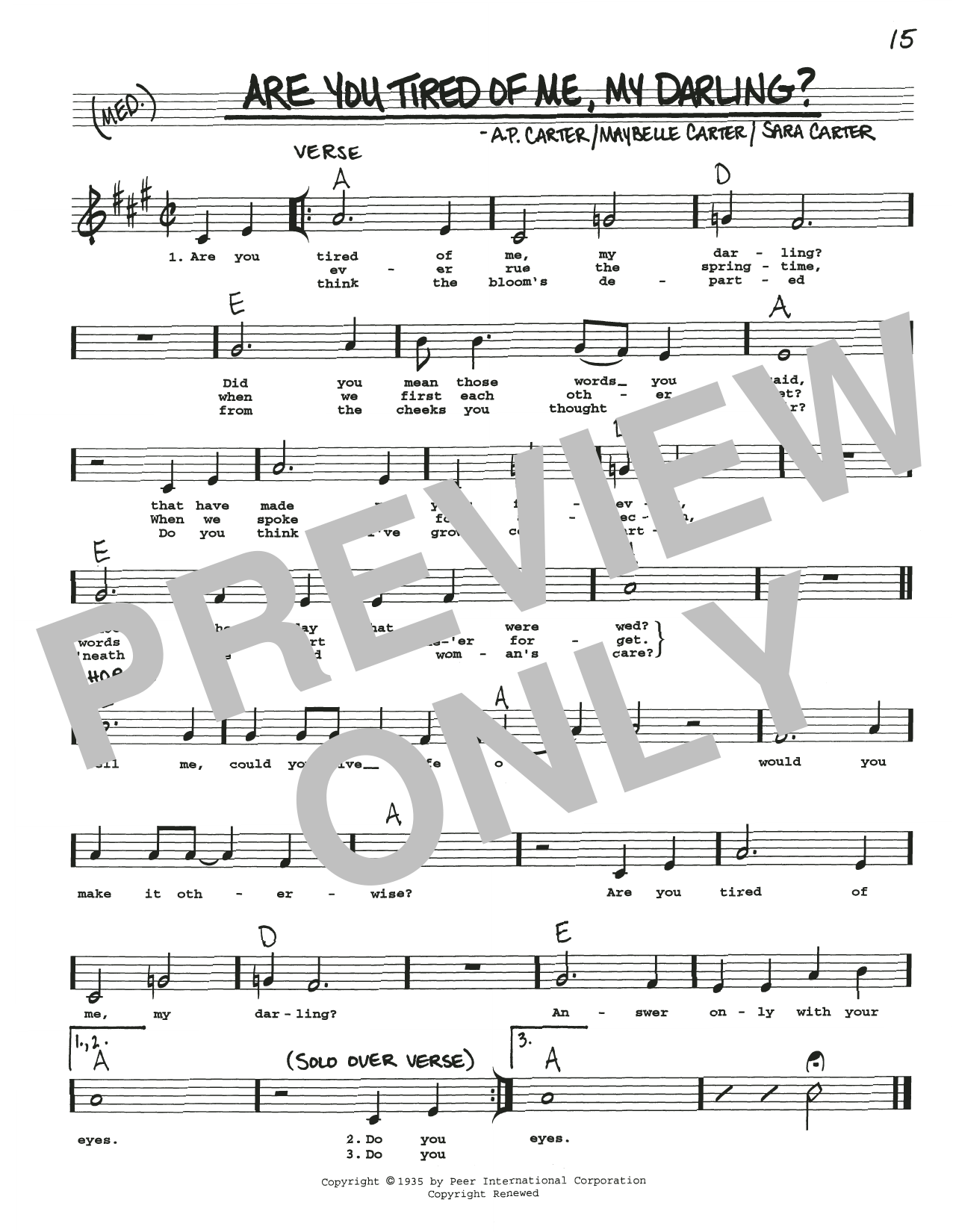 Download A.P. Carter Are You Tired Of Me, My Darling? Sheet Music and learn how to play Real Book – Melody, Lyrics & Chords PDF digital score in minutes
