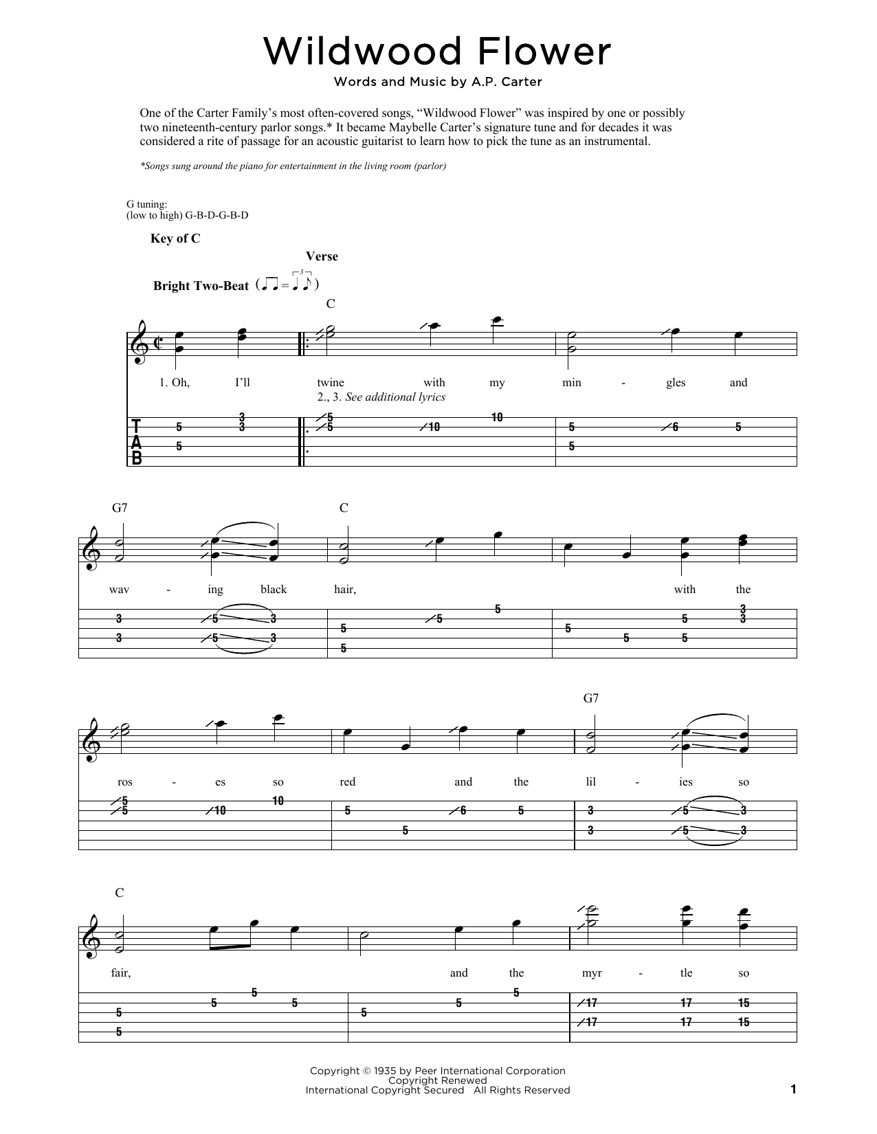 Download A.P. Carter Wildwood Flower Sheet Music and learn how to play Dobro PDF digital score in minutes