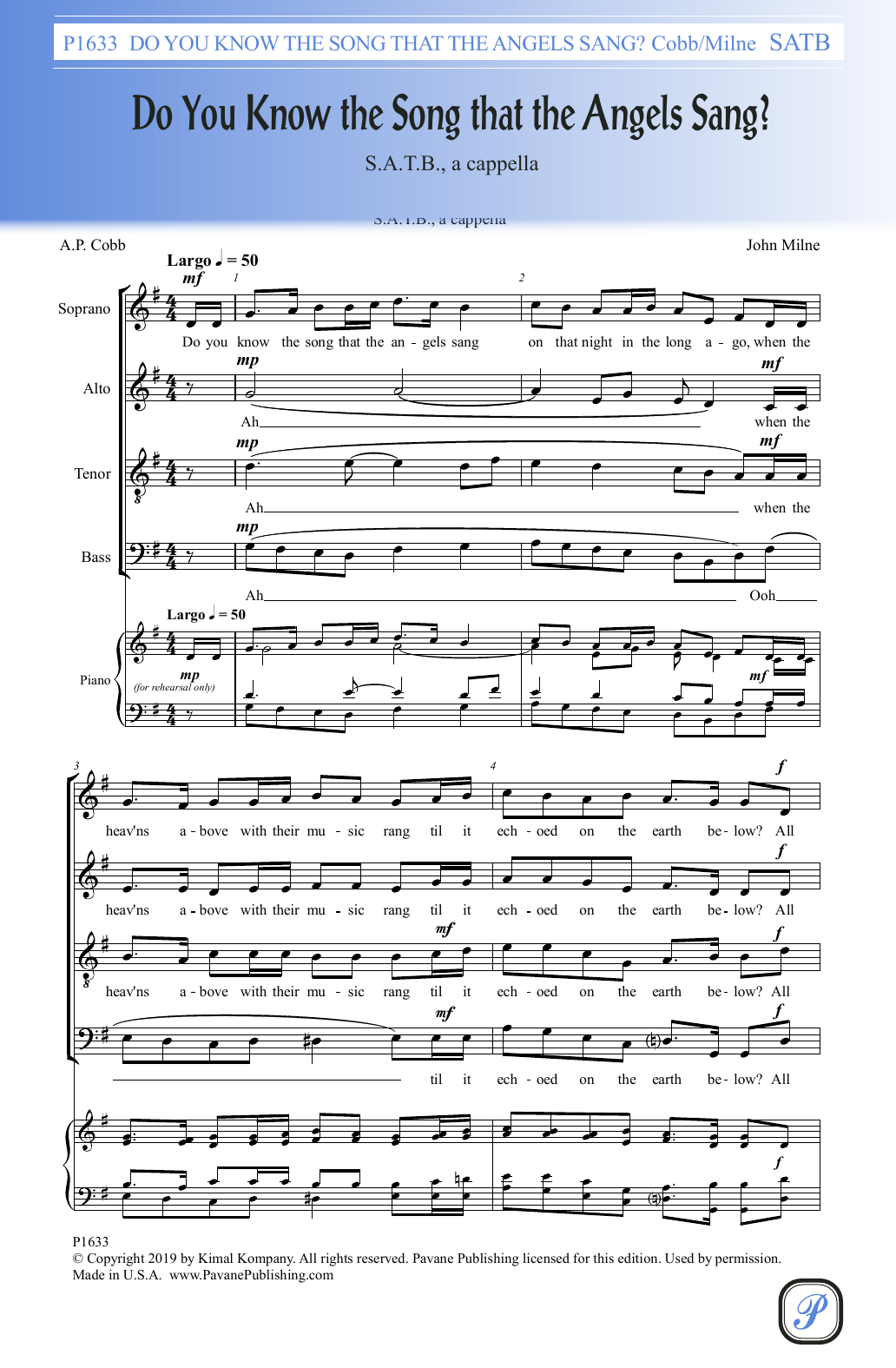 Download A.P. Cobb and John Milne Do You Know The Song That The Angels Sang Sheet Music and learn how to play SATB Choir PDF digital score in minutes