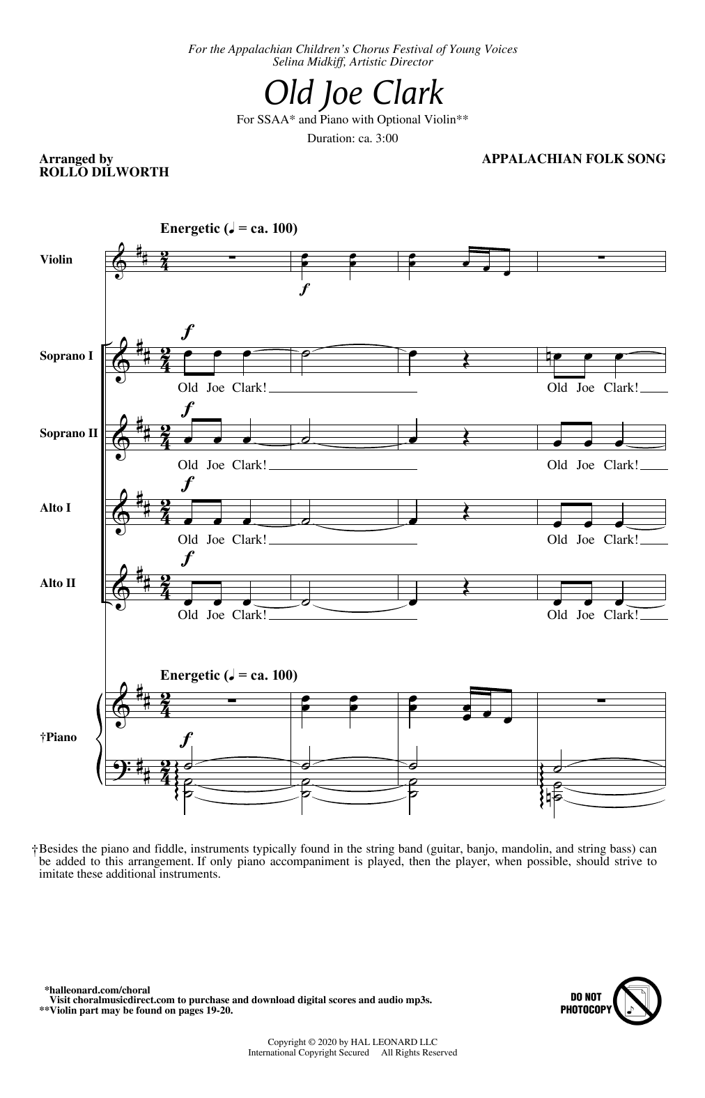 Download Appalachian Folk Song Old Joe Clark (arr. Rollo Dilworth) Sheet Music and learn how to play SSAA Choir PDF digital score in minutes