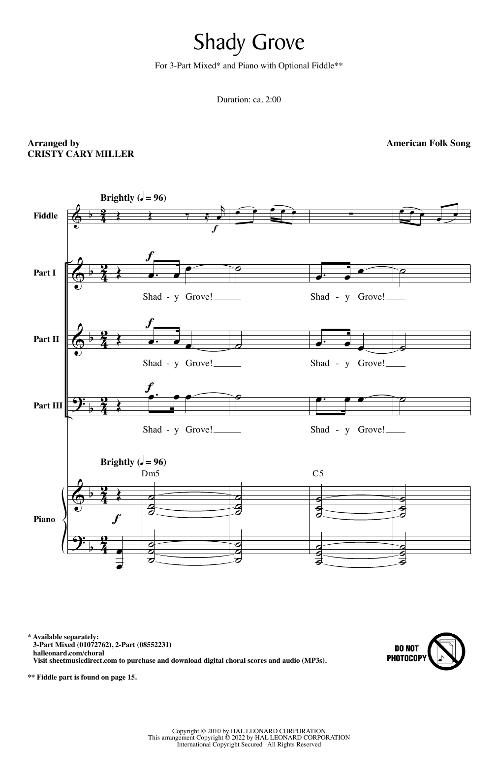 Download Appalachian Folk Song Shady Grove (arr. Cristi Cary Miller) Sheet Music and learn how to play 3-Part Mixed Choir PDF digital score in minutes