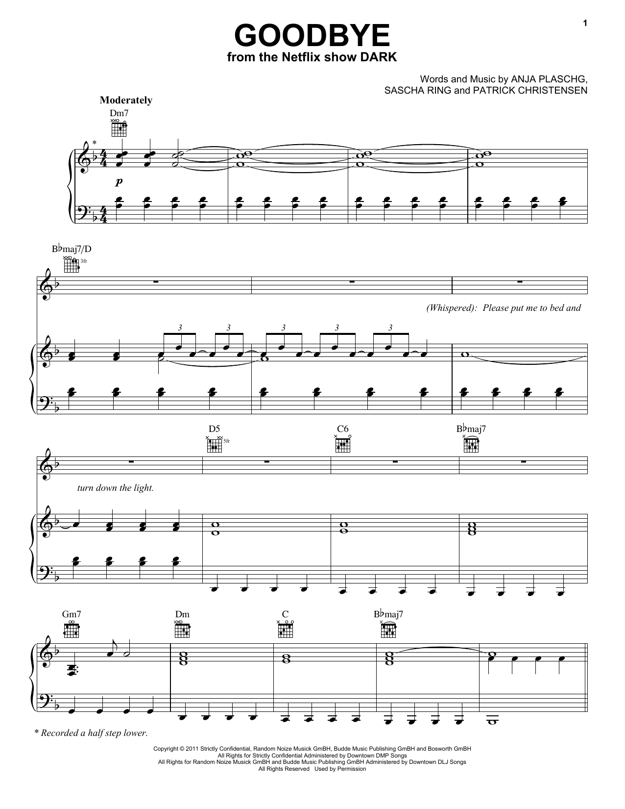 Download Apparat Goodbye (feat. Soap&Skin) (from the Netflix show Dark) Sheet Music and learn how to play Piano, Vocal & Guitar Chords (Right-Hand Melody) PDF digital score in minutes