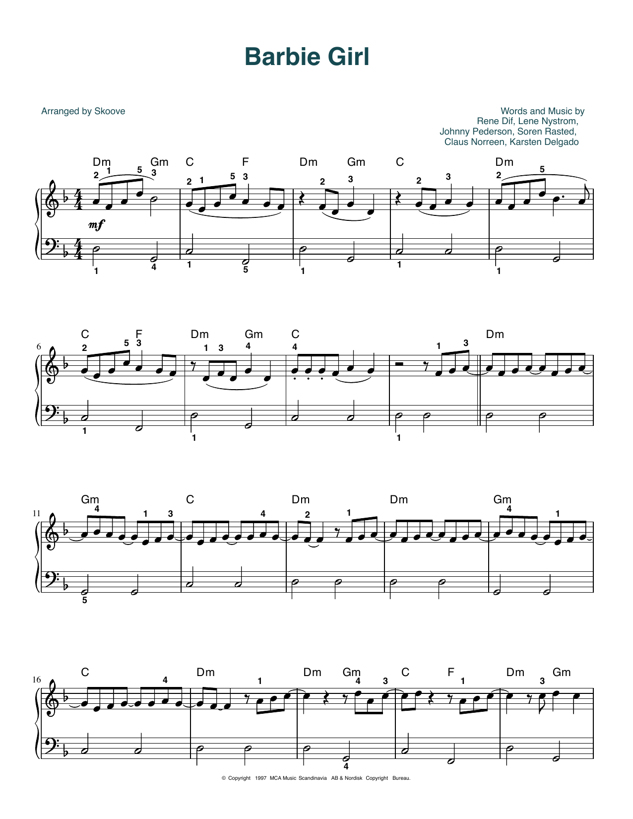 Download Aqua Barbie Girl (arr. Skoove) Sheet Music and learn how to play Easy Piano PDF digital score in minutes