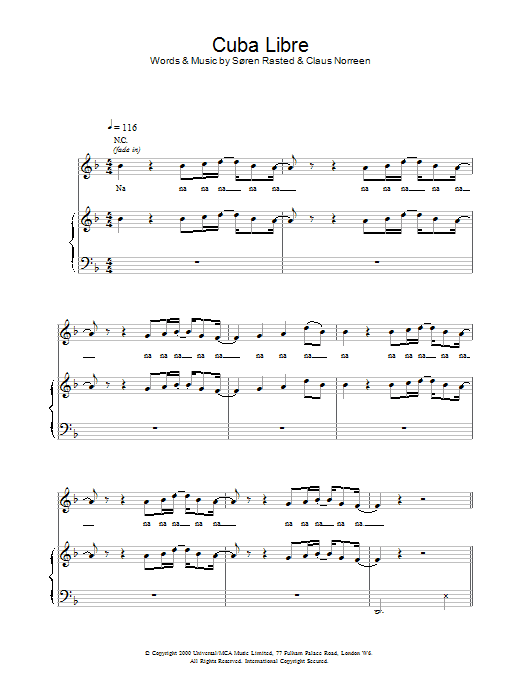 Download Aqua Cuba Libre Sheet Music and learn how to play Piano, Vocal & Guitar (Right-Hand Melody) PDF digital score in minutes