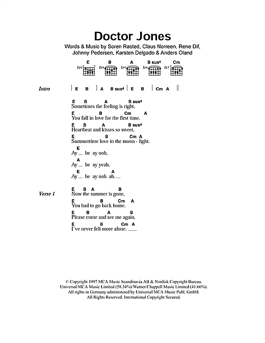 Download Aqua Doctor Jones Sheet Music and learn how to play Lyrics & Chords PDF digital score in minutes