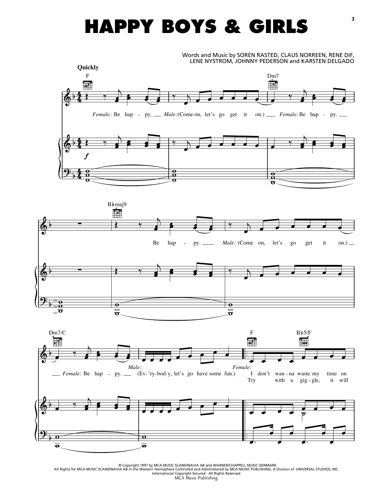 Download Aqua Happy Boys & Girls Sheet Music and learn how to play Piano, Vocal & Guitar Chords (Right-Hand Melody) PDF digital score in minutes