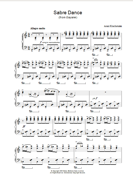 Download Aram Khachaturian Sabre Dance (from Gayane) Sheet Music and learn how to play Piano PDF digital score in minutes
