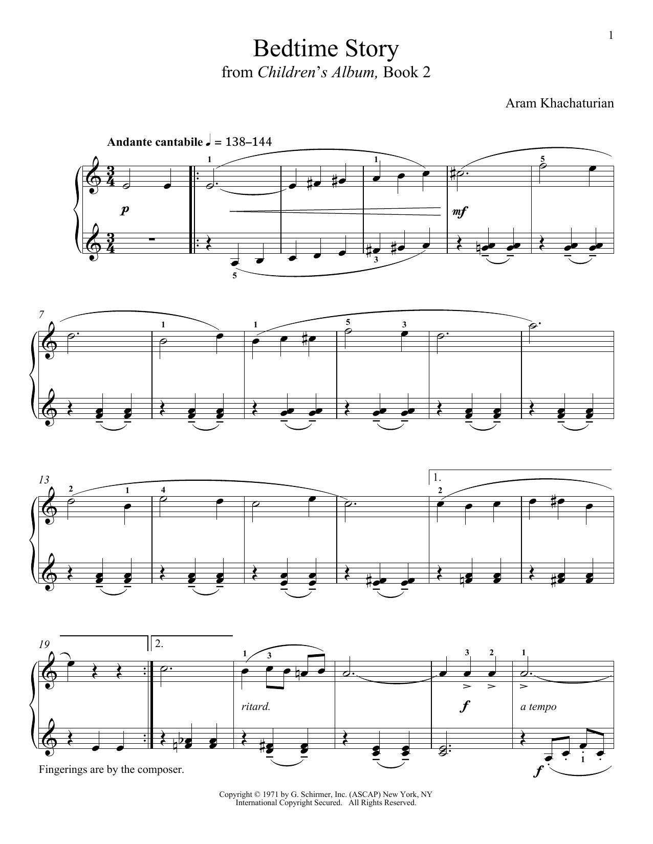 Download Aram Khachaturian Bedtime Story Sheet Music and learn how to play Piano PDF digital score in minutes