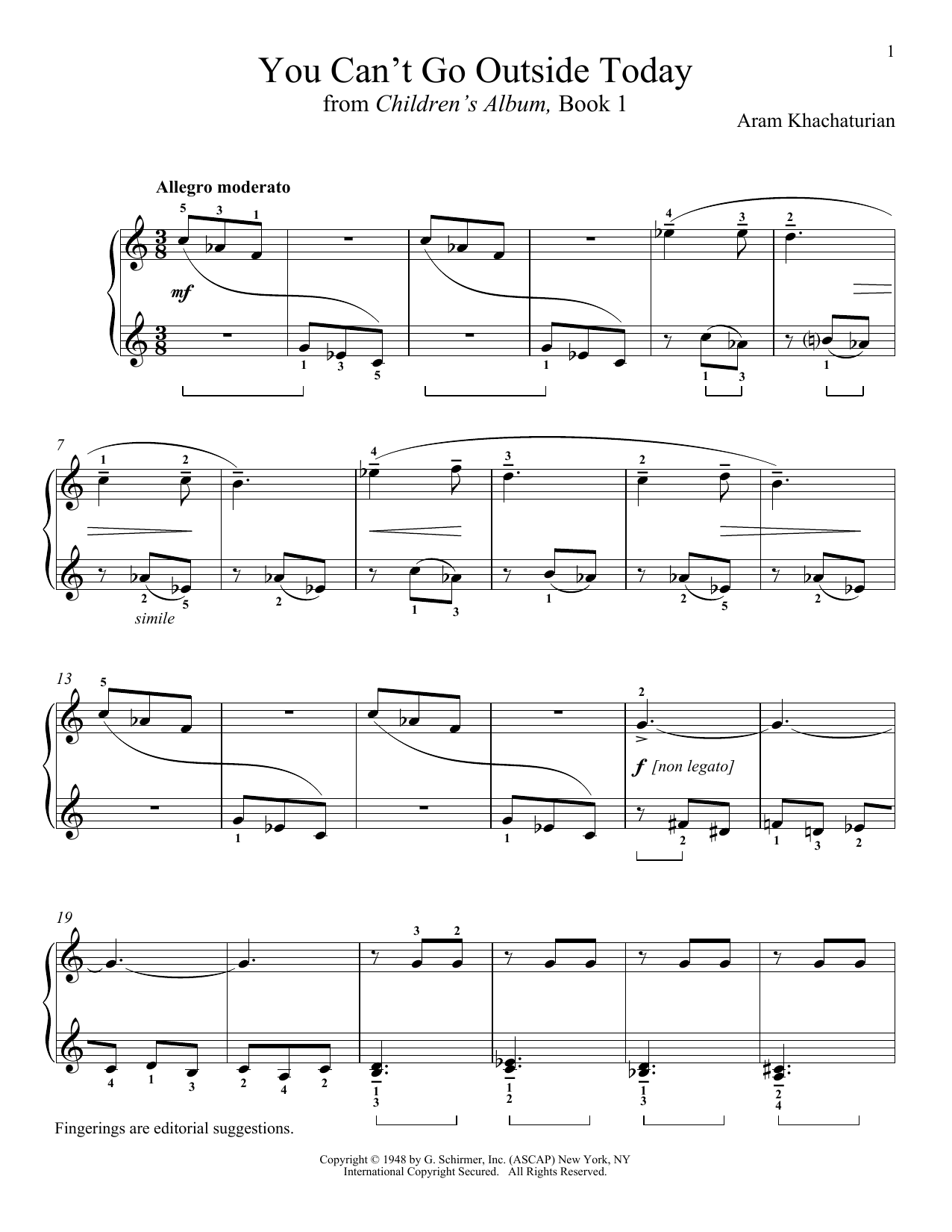 Download Aram Khachaturian Ivan Can't Go Out Today Sheet Music and learn how to play Piano PDF digital score in minutes