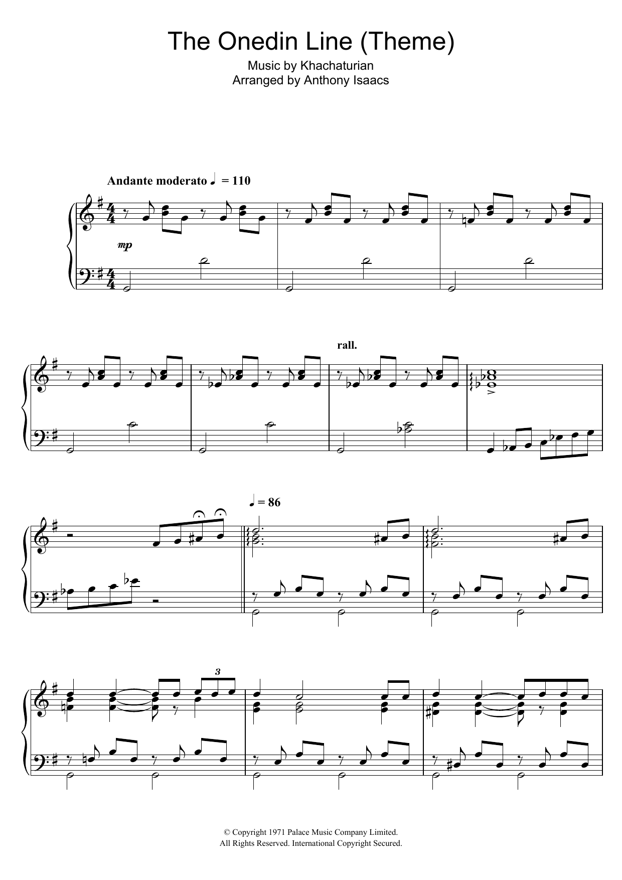 Download Aram Khachaturian The Onedin Line (Theme) Sheet Music and learn how to play Piano PDF digital score in minutes