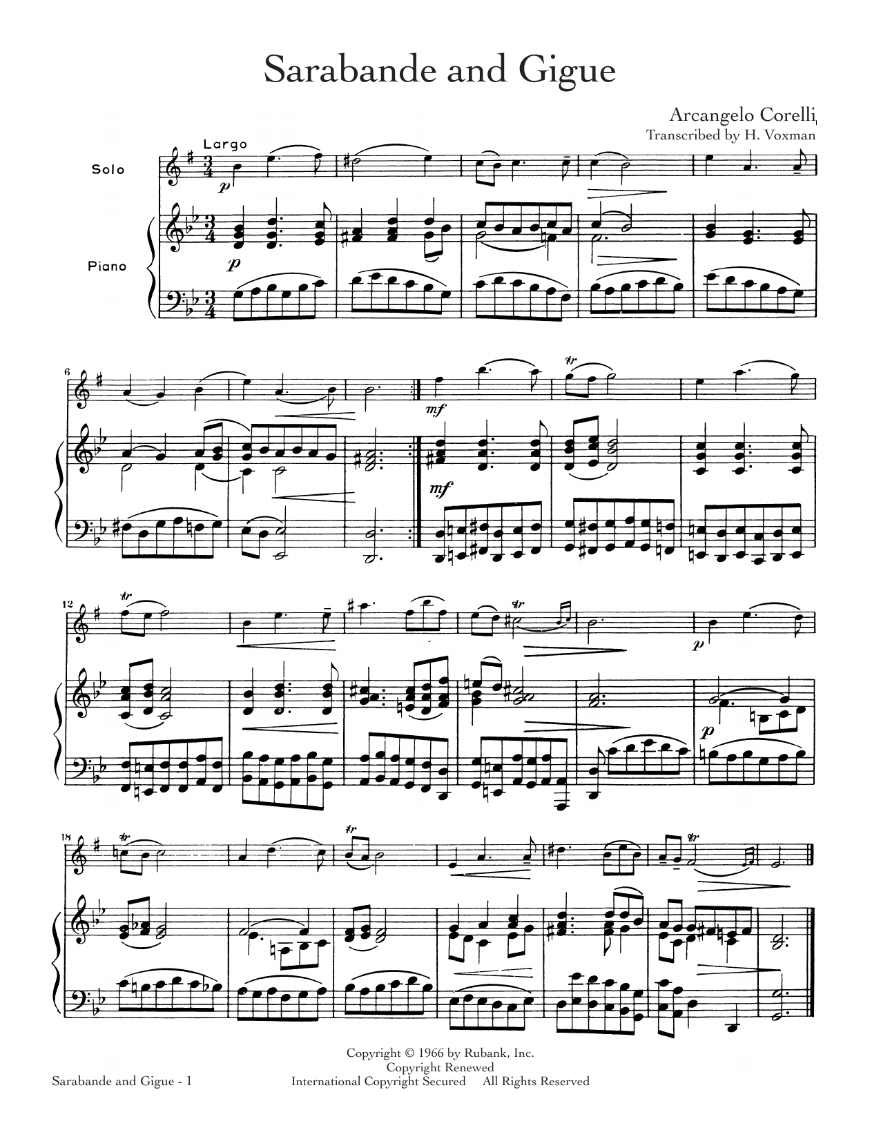 Download Arcangelo Corelli Sarabande And Gigue Sheet Music and learn how to play Alto Sax and Piano PDF digital score in minutes