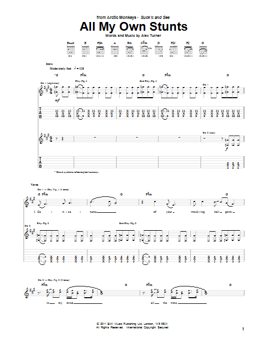 Download Arctic Monkeys All My Own Stunts Sheet Music and learn how to play Guitar Tab PDF digital score in minutes