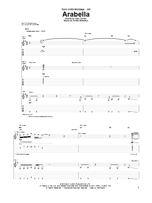 Download Arctic Monkeys Arabella Sheet Music and learn how to play Guitar Tab PDF digital score in minutes