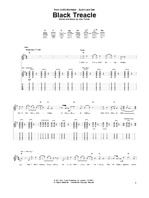 Download Arctic Monkeys Black Treacle Sheet Music and learn how to play Guitar Tab PDF digital score in minutes