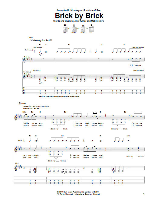 Download Arctic Monkeys Brick By Brick Sheet Music and learn how to play Guitar Tab PDF digital score in minutes