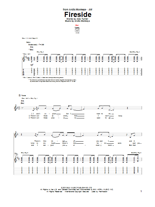 Download Arctic Monkeys Fireside Sheet Music and learn how to play Guitar Tab PDF digital score in minutes
