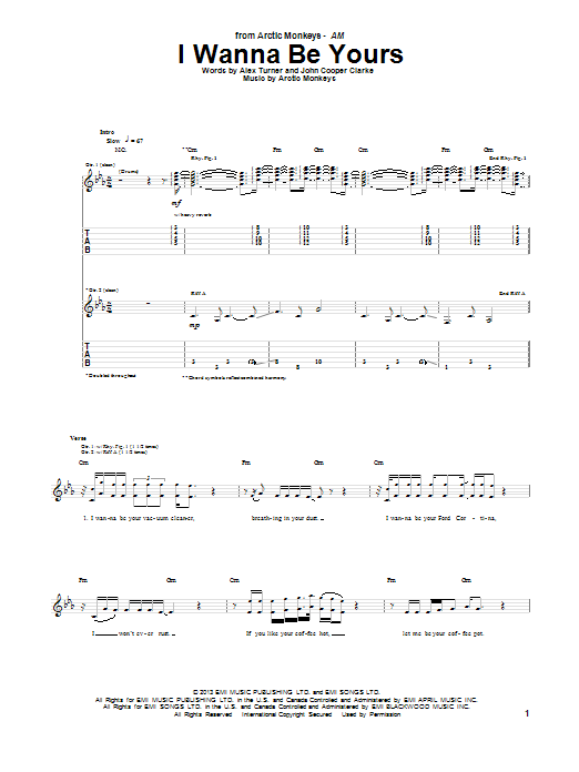Download Arctic Monkeys I Wanna Be Yours Sheet Music and learn how to play Guitar Tab PDF digital score in minutes