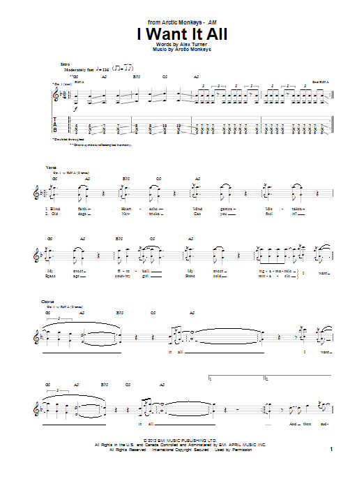 Download Arctic Monkeys I Want It All Sheet Music and learn how to play Guitar Tab PDF digital score in minutes