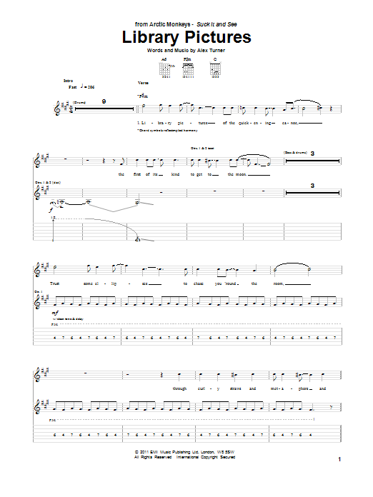 Download Arctic Monkeys Library Pictures Sheet Music and learn how to play Guitar Tab PDF digital score in minutes