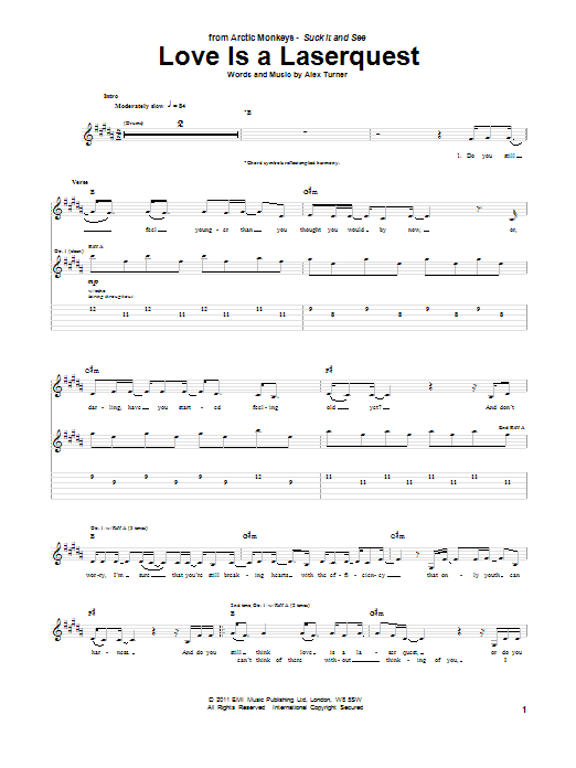 Download Arctic Monkeys Love Is A Laserquest Sheet Music and learn how to play Guitar Tab PDF digital score in minutes