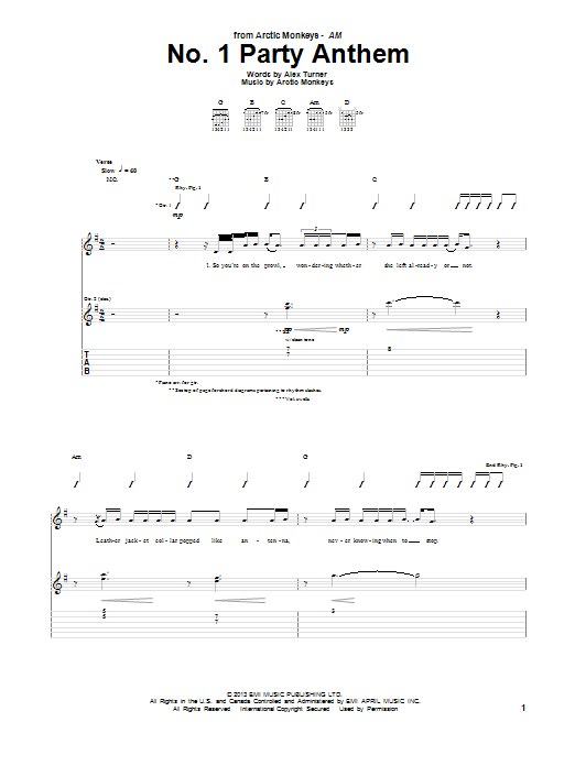 Download Arctic Monkeys No. 1 Party Anthem Sheet Music and learn how to play Guitar Tab PDF digital score in minutes