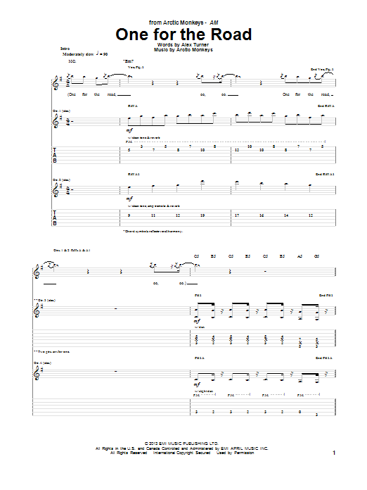 Download Arctic Monkeys One For The Road Sheet Music and learn how to play Guitar Tab PDF digital score in minutes