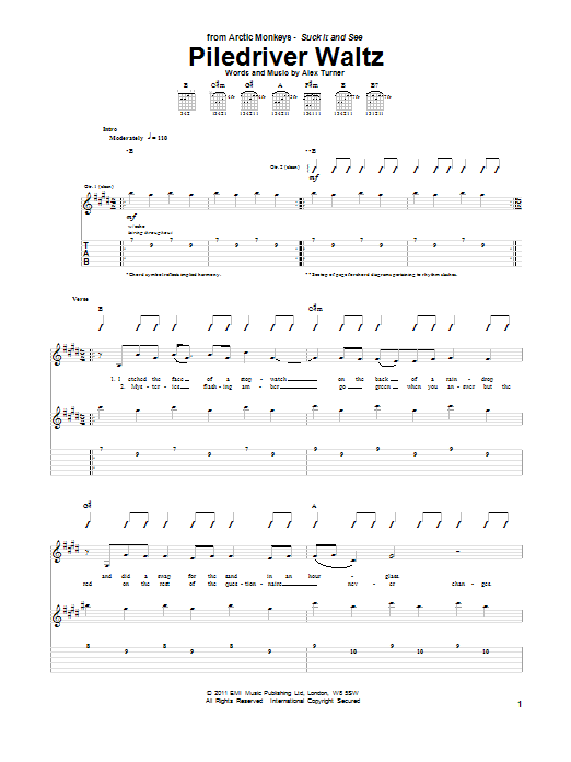 Download Arctic Monkeys Piledriver Waltz Sheet Music and learn how to play Guitar Tab PDF digital score in minutes