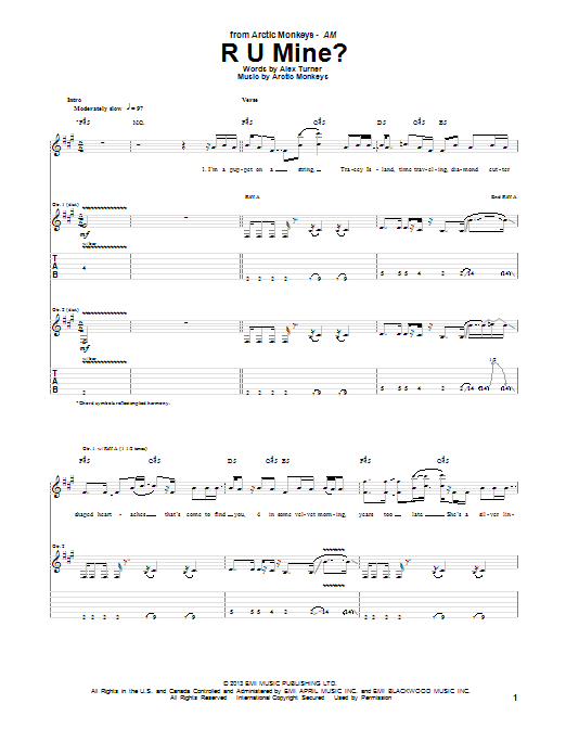 Download Arctic Monkeys R U Mine? Sheet Music and learn how to play Guitar Tab PDF digital score in minutes