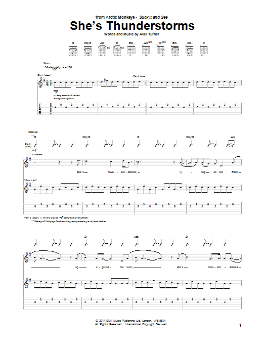 Download Arctic Monkeys She's Thunderstorms Sheet Music and learn how to play Guitar Tab PDF digital score in minutes