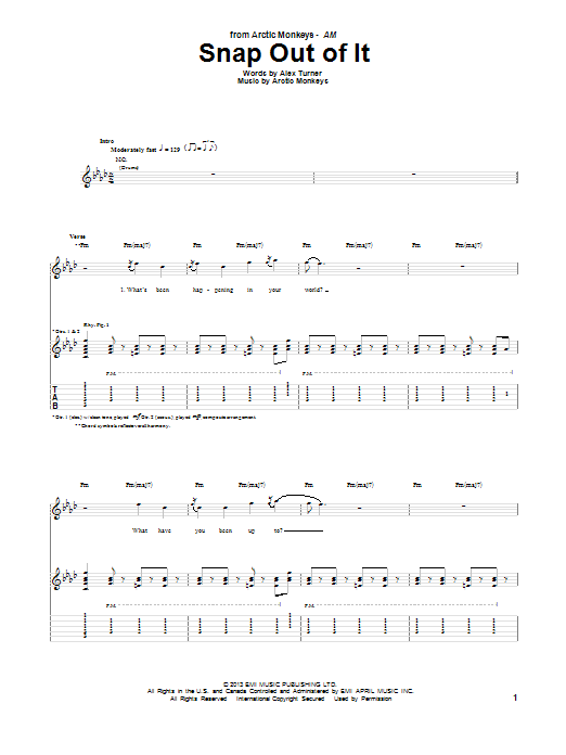 Download Arctic Monkeys Snap Out Of It Sheet Music and learn how to play Guitar Tab PDF digital score in minutes