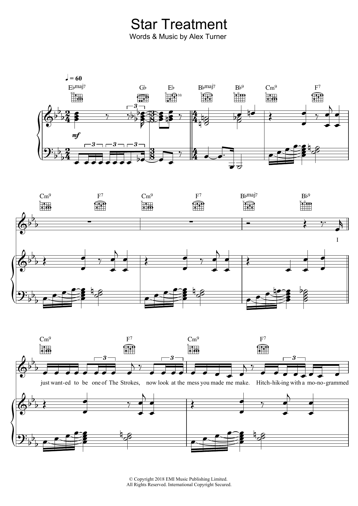 Download Arctic Monkeys Star Treatment Sheet Music and learn how to play Piano, Vocal & Guitar PDF digital score in minutes